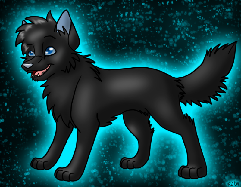 black anime wolf pup. She is a lack wolf,
