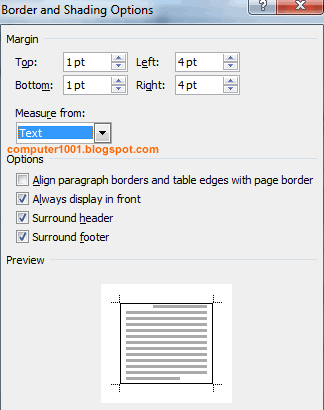 Borders And Shading Options - MS Word 2010