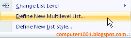 Define New Multilevel List - Word 2007