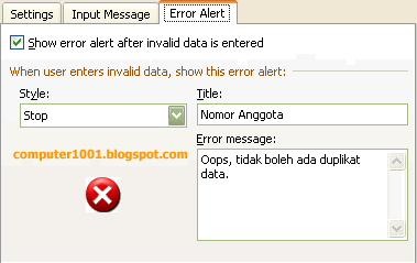Set Error Alert untuk peringatan duplikasi data - Excel 2007