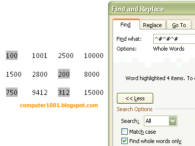 Mencari angka 3 digit di Find dan Replace MS Word 2007 - Computer 1001
