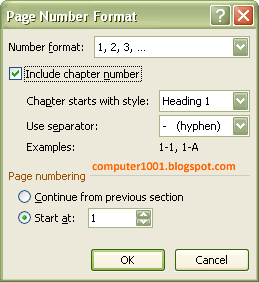 Page Number Format - Include Chapter Number - Word 2007