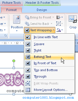 Posisi Gambar - Text Wrapping - Word 2007