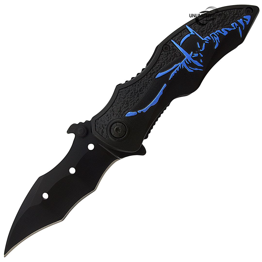... ASSISTED BATMAN DARK KNIGHT BLUE FOLDING KNIFE Open Pocket Switch
