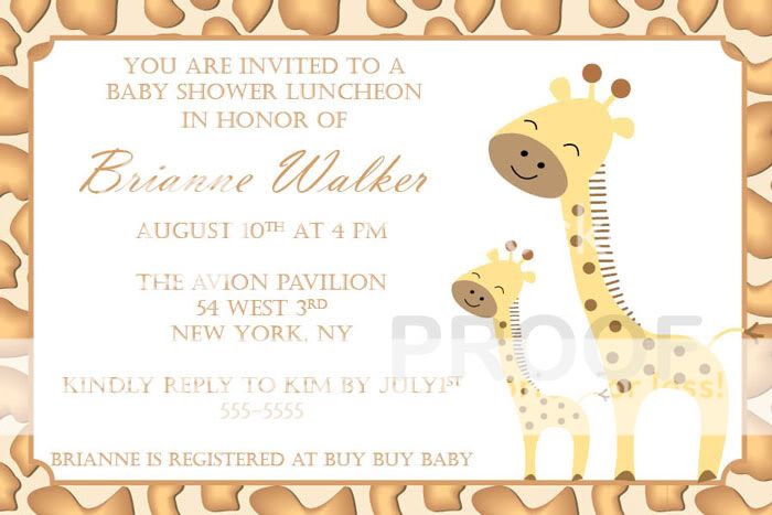 Printed GIRAFFE BABY SHOWER INVITATIONS BIRTHDAY PARTY INVITE neutral 