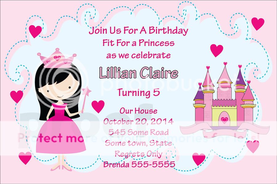   PRINCESS PARTY INVITATIONS Birthday Girl Castle Fairytale Invites