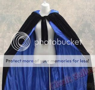 Black Hood Cloak Blue silk Wedding Cape Wicca Medieval  