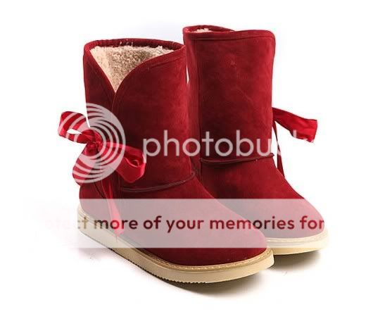   Flats Heels Boots Lace Winter Boots Bow Mid Calf Snow Boots  