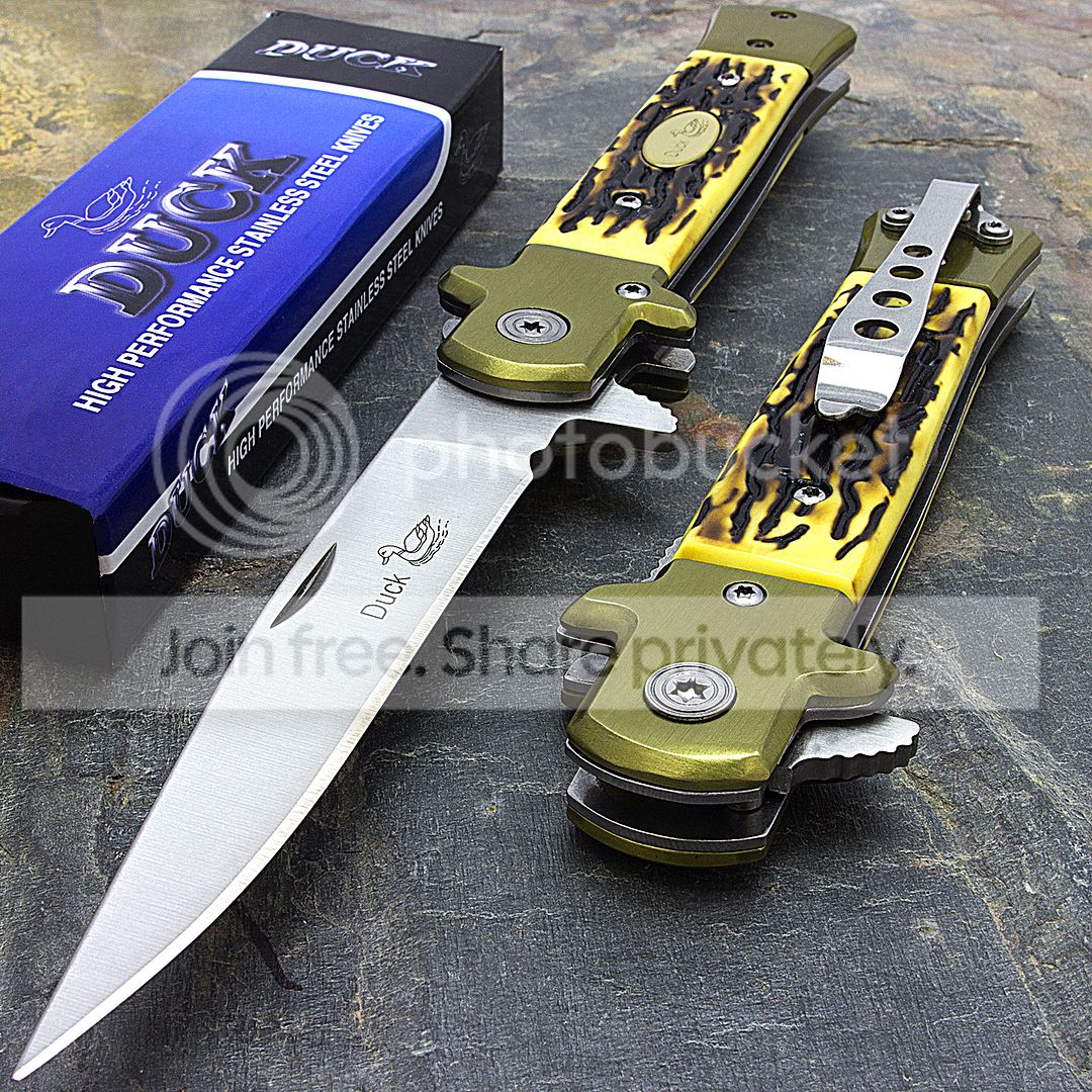 9" DUCK SPRING ASSISTED EDC TACTICAL STILETTO POCKET KNIFE Blade Assist