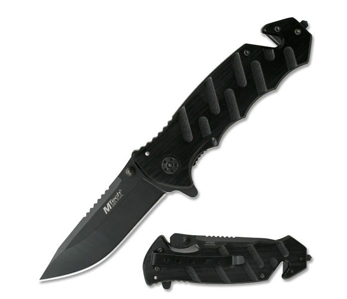 7 75" MTech USA Rescue Blade Black Stainless Steel Tactical Folding Pocket Knife