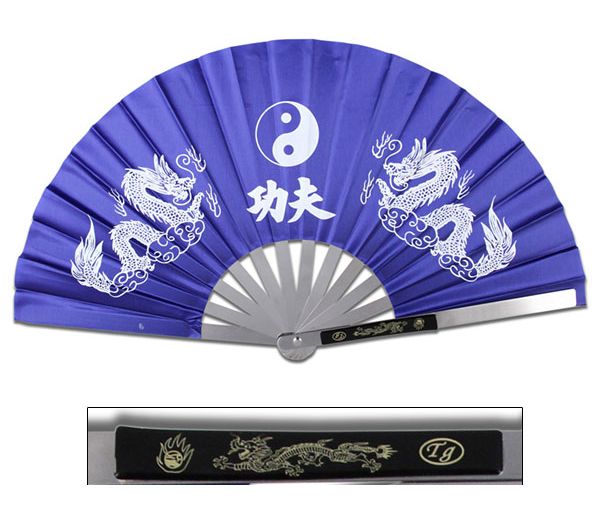 New Heavy Duty Steel Blue Dragon Kung Fu Tai Chi Fan Martial Arts Hand Wushu