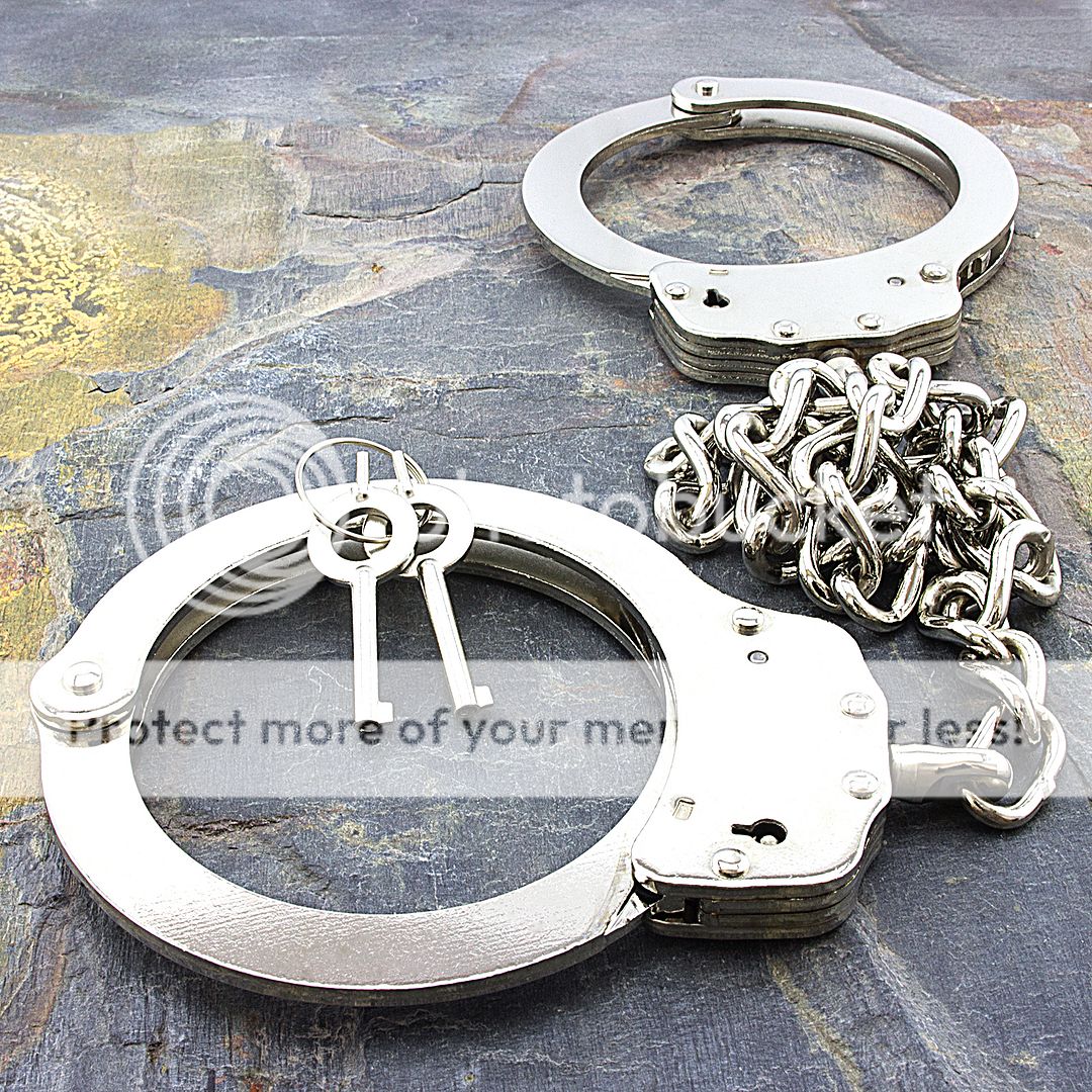 NICKEL PLATED DOUBLE LOCK POLICE LEG CUFFS w/ KEYS Law Enforcement ...