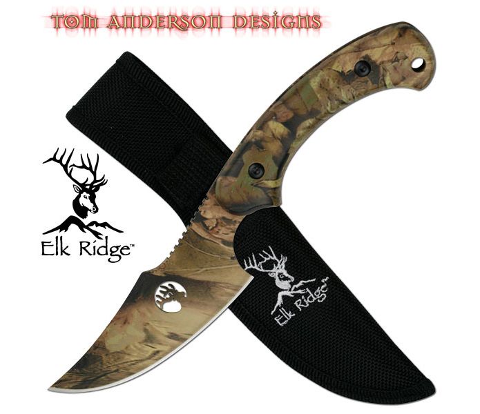 8" Elk Ridge Full Tang Camo Fixed Blade Skinning Knife Hunting Bowie Skinner