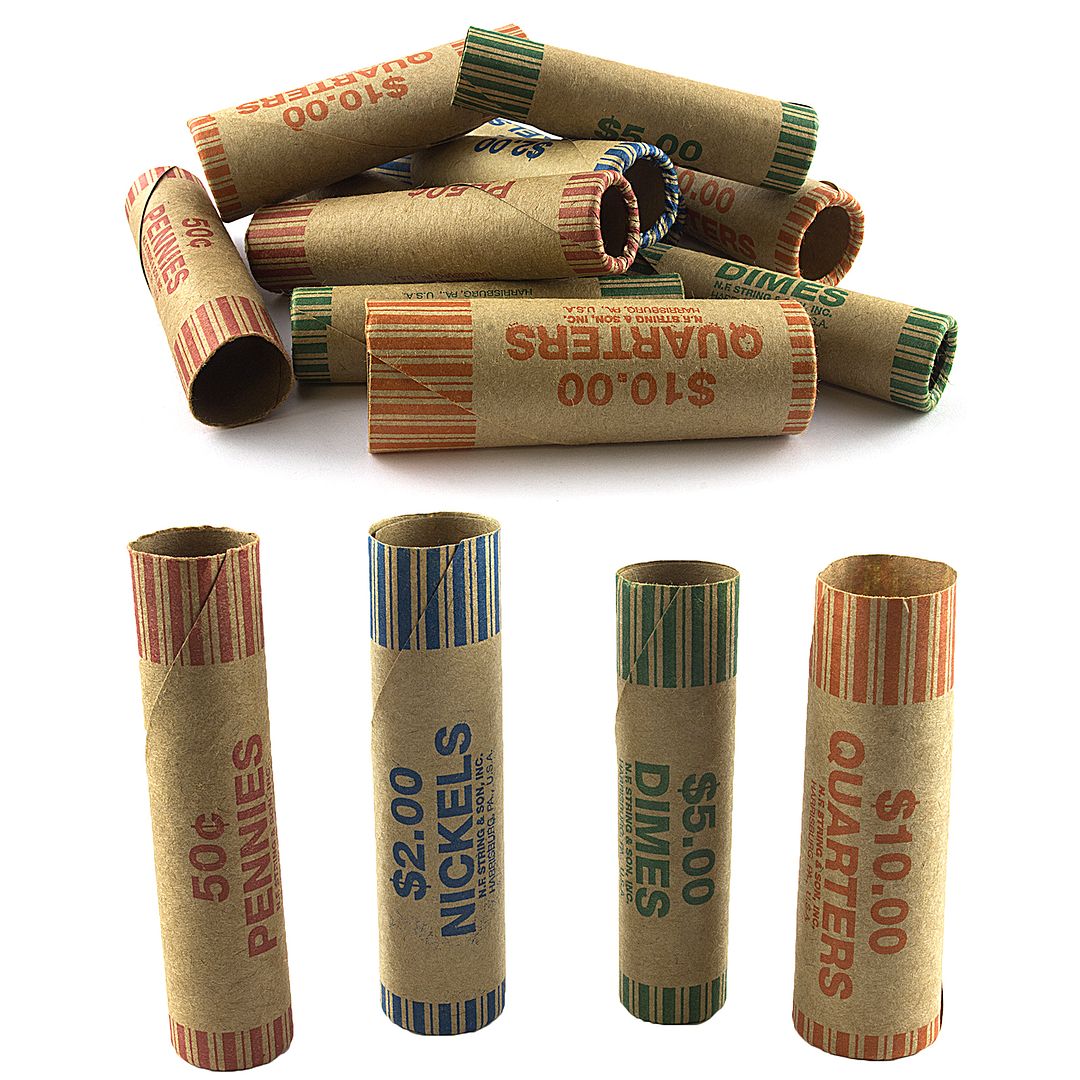 Pre-Crimped 1 End Shotgun Rolls $0.25 Quarters 8 Quarter Paper Coin Wrappers