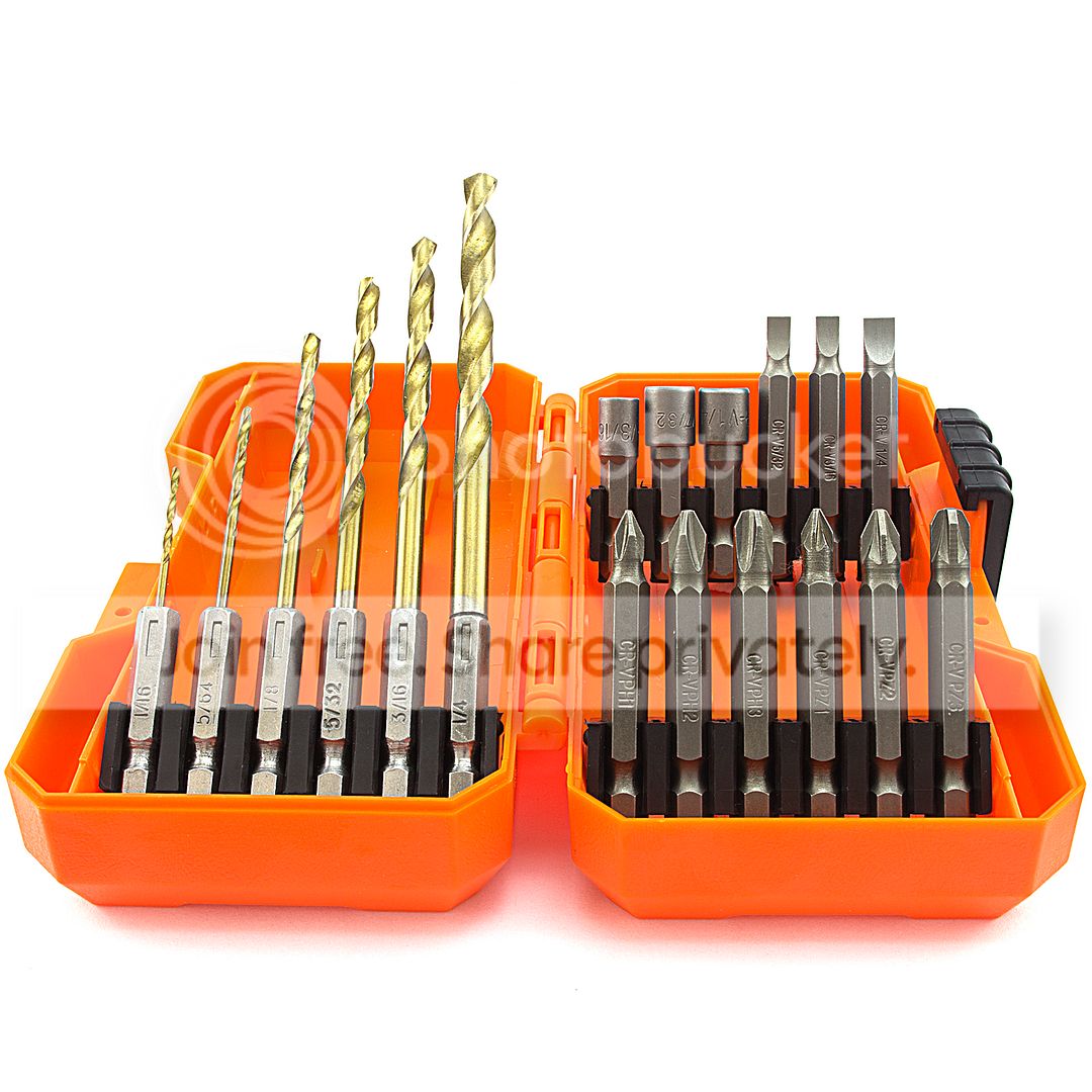 18 PIECE TITANIUM COATED IMPACT DRILL & DRIVER BIT SET w/ CASE 1/4" Hex
