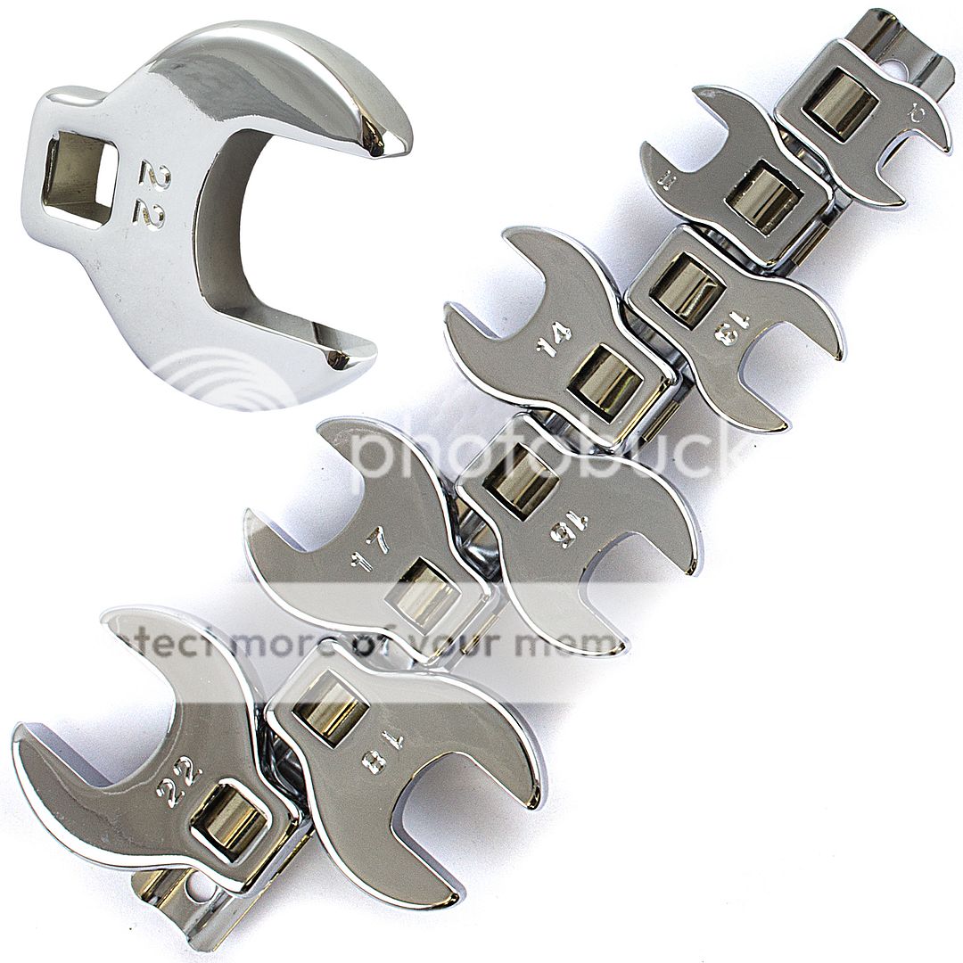 8 PC CROWFOOT 3/8" METRIC WRENCH SET w/ STORAGE RAIL Crow Foot MM Snap