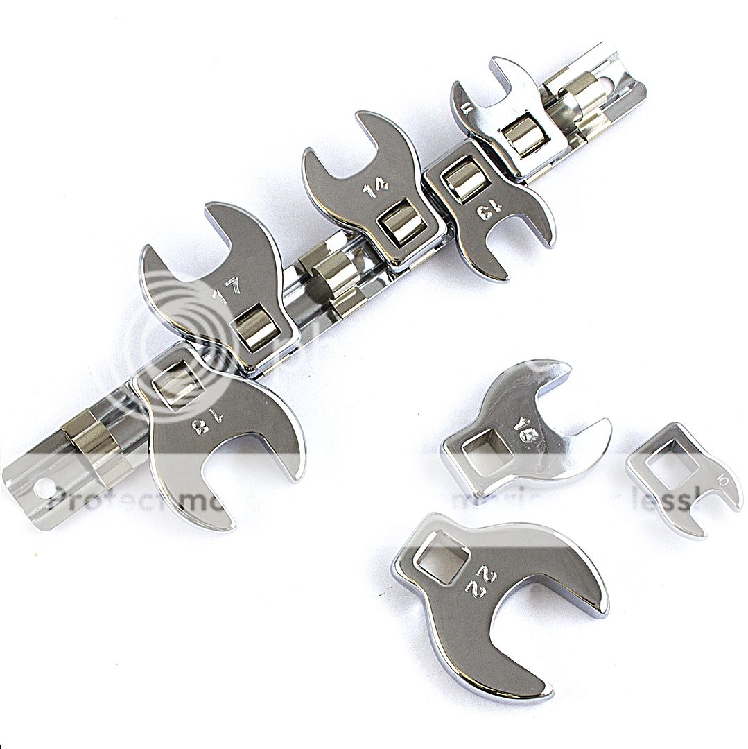 8 PC CROWFOOT 3/8" METRIC WRENCH SET w/ STORAGE RAIL Crow Foot MM Snap