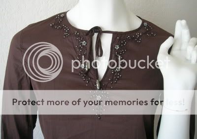   BEADED TUNIC TOP BOHO BEACH COVER UP BROWN EMBELLISHED COTTON XS EUC