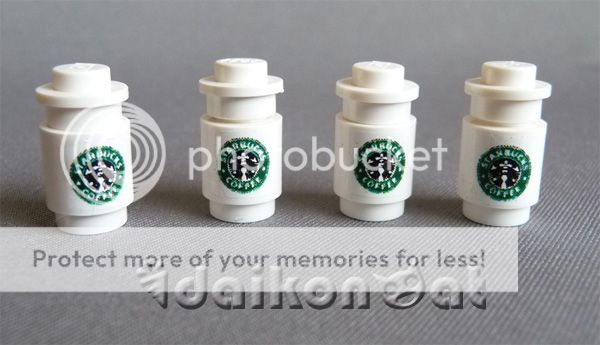 Lego City Town Custom Starbucks Coffee Cup Lot of 4 Cup 100 Lego w Decal